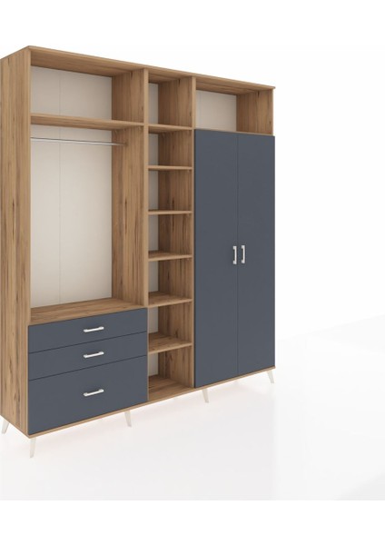 Hyperion Gardrop 10 Raflı 3 Çekmeceli 2 Askılı 220X44X243 Çam-Antrasit/antrasit fiyatları