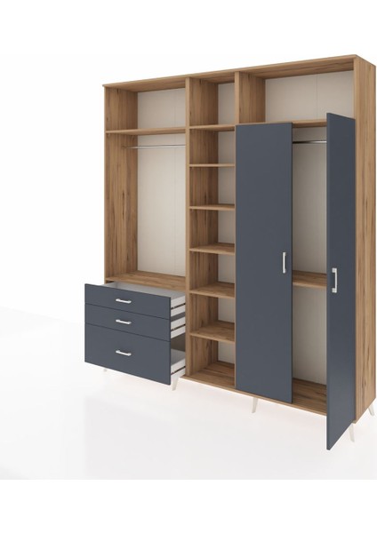 Hyperion Gardrop 10 Raflı 3 Çekmeceli 2 Askılı 220X44X243 Çam-Antrasit/antrasit modelleri