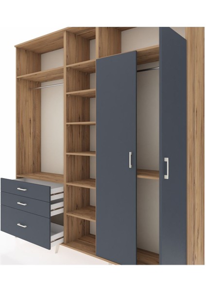 Hyperion Gardrop 10 Raflı 3 Çekmeceli 2 Askılı 220X44X243 Çam-Antrasit/antrasit fırsatları