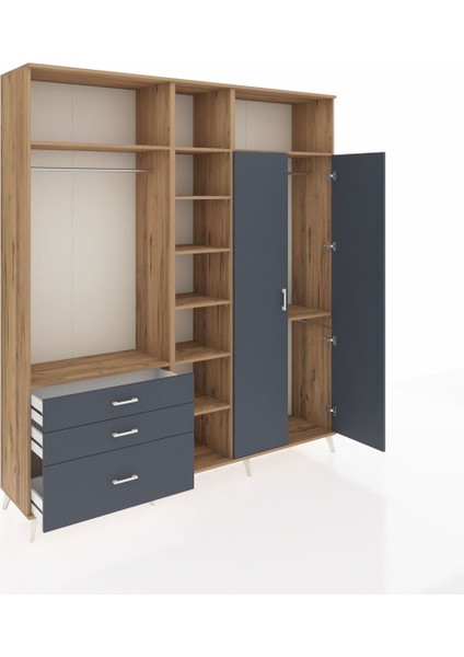 Hyperion Gardrop 10 Raflı 3 Çekmeceli 2 Askılı 220X44X243 Çam-Antrasit/antrasit indirimleri