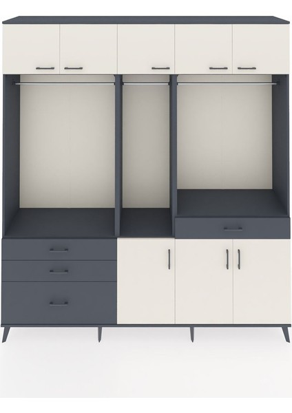 Hyperion Dolap 8 Raflı 4 Çekmeceli 3 Askılı 220X44X243 Antrasit-Aytaşı/antrasit