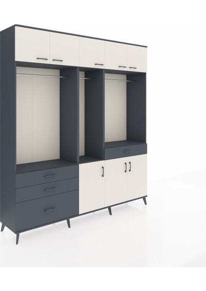 Hyperion Dolap 8 Raflı 4 Çekmeceli 3 Askılı 220X44X243 Antrasit-Aytaşı/antrasit fiyatları
