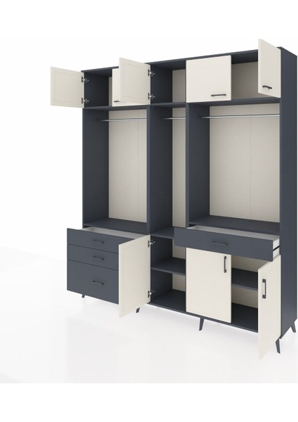 Hyperion Dolap 8 Raflı 4 Çekmeceli 3 Askılı 220X44X243 Antrasit-Aytaşı/antrasit modelleri