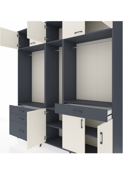Hyperion Dolap 8 Raflı 4 Çekmeceli 3 Askılı 220X44X243 Antrasit-Aytaşı/antrasit fırsatları