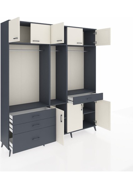 Hyperion Dolap 8 Raflı 4 Çekmeceli 3 Askılı 220X44X243 Antrasit-Aytaşı/antrasit indirimleri