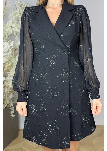 G1631 Taş Detaylı Ceket Elbise Siyah modelleri