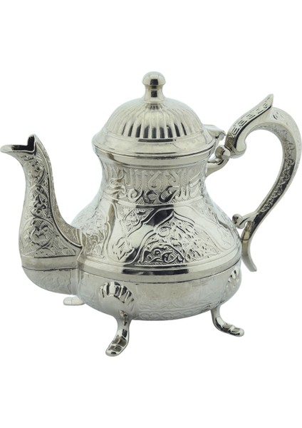 Dekoratif Gümüş Renkli Zarif İşlemeli Metal İbrik Demlik (17cmx22cm) m2