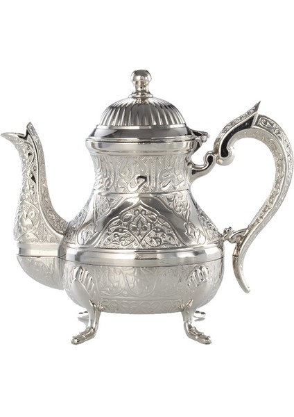 Dekoratif Gümüş Renkli Zarif İşlemeli Metal İbrik Demlik (17cmx22cm) m2