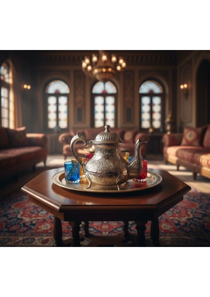 Dekoratif Gümüş Renkli Zarif İşlemeli Metal İbrik Demlik (17cmx22cm) m2