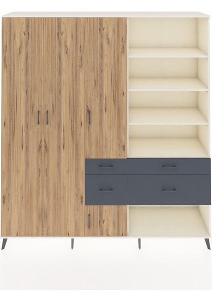 Hyperion Dolap 14 Raflı 4 Çekmeceli 4 Kapaklı 220X44X243 Aytaşı-Çam/antrasit