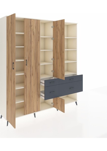 Hyperion Dolap 14 Raflı 4 Çekmeceli 4 Kapaklı 220X44X243 Aytaşı-Çam/antrasit indirimleri