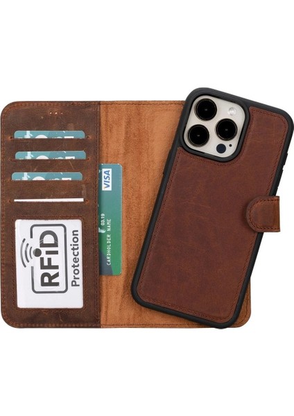 Apple iPhone 15 Pro Max Uyumlu Deri Cüzdanlı Kılıf Mwwn G2 Kahve indirimleri