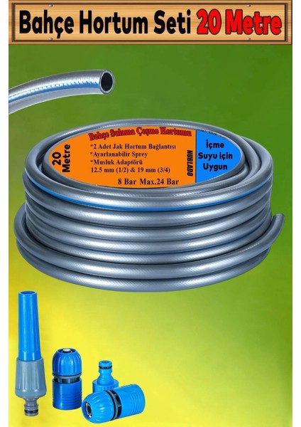 1/2 Hortum Seti 20 Metre Garden Kit Bahçe Çeşme Su Sulama Araç Yıkama Hortumu Oto