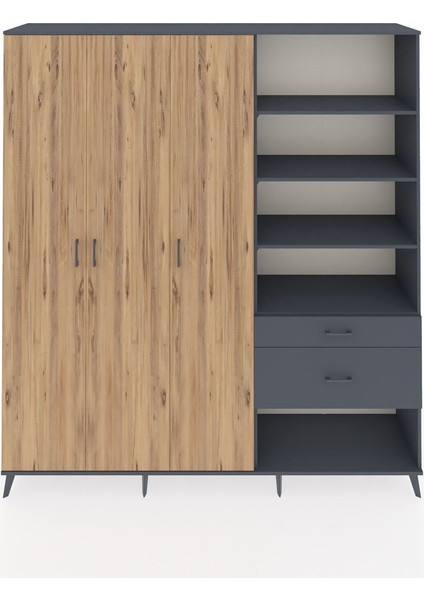 Hyperion Dolap 16 Raflı 2 Çekmeceli 3 Kapaklı 220X44X243 Antrasit-Çam/antrasit