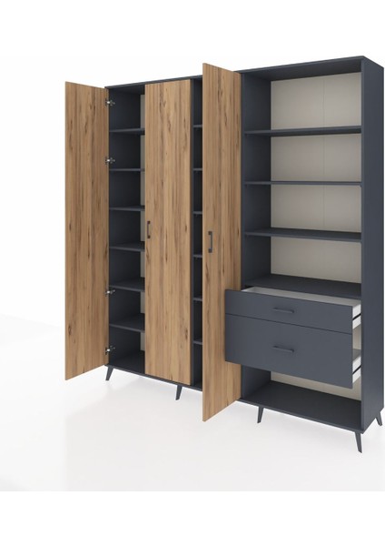 Hyperion Dolap 16 Raflı 2 Çekmeceli 3 Kapaklı 220X44X243 Antrasit-Çam/antrasit modelleri