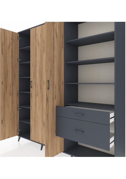 Hyperion Dolap 16 Raflı 2 Çekmeceli 3 Kapaklı 220X44X243 Antrasit-Çam/antrasit fırsatları