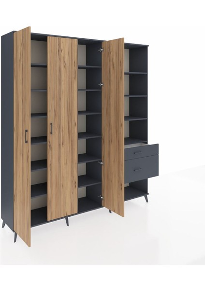Hyperion Dolap 16 Raflı 2 Çekmeceli 3 Kapaklı 220X44X243 Antrasit-Çam/antrasit indirimleri