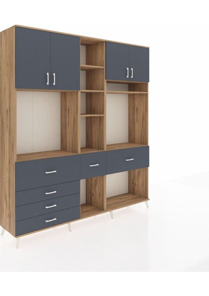 Hyperion Dolap 11 Raflı 6 Çekmeceli 4 Kapaklı 220X44X243 Çam-Antrasit/antrasit fiyatları