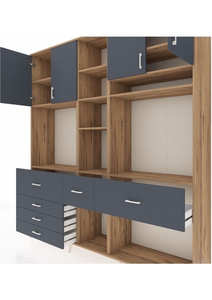 Hyperion Dolap 11 Raflı 6 Çekmeceli 4 Kapaklı 220X44X243 Çam-Antrasit/antrasit fırsatları