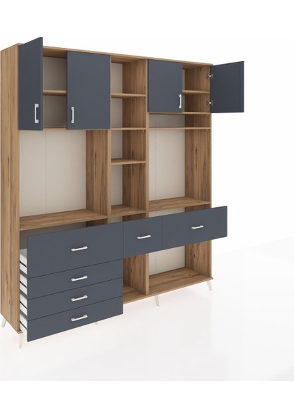 Hyperion Dolap 11 Raflı 6 Çekmeceli 4 Kapaklı 220X44X243 Çam-Antrasit/antrasit indirimleri