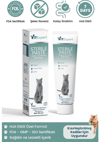 Sterile Paste Kısırlaştırılmış Kediler Için Multi Vitamin ve Mineralli Kısır Kedi Malt Macun 100 gr