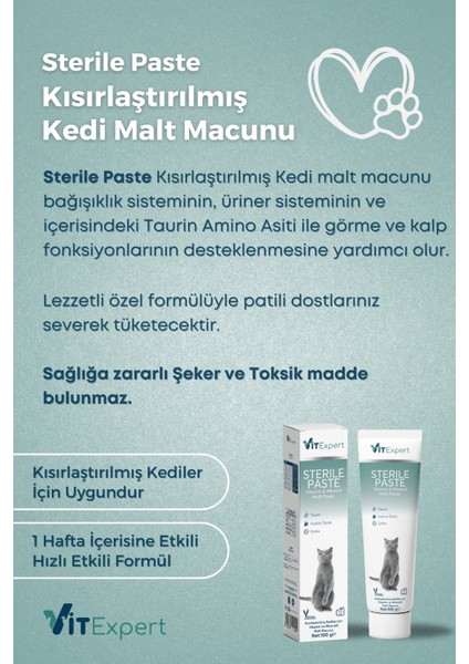 Sterile Paste Kısırlaştırılmış Kediler Için Multi Vitamin ve Mineralli Kısır Kedi Malt Macun 100 gr fiyatları