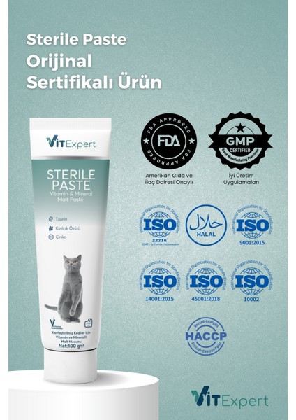 Sterile Paste Kısırlaştırılmış Kediler Için Multi Vitamin ve Mineralli Kısır Kedi Malt Macun 100 gr modelleri