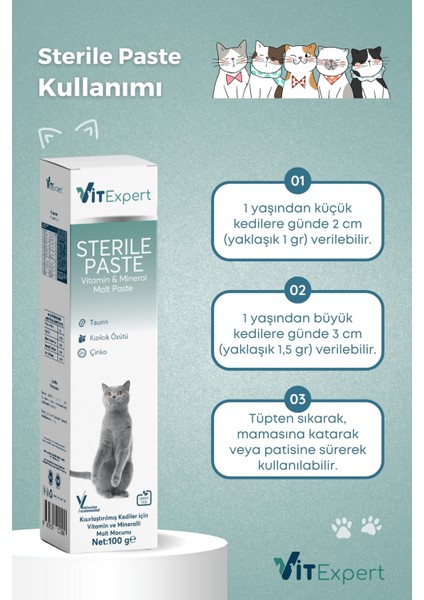 Sterile Paste Kısırlaştırılmış Kediler Için Multi Vitamin ve Mineralli Kısır Kedi Malt Macun 100 gr indirimleri