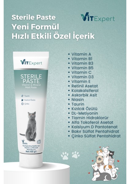 Sterile Paste Kısırlaştırılmış Kediler Için Multi Vitamin ve Mineralli Kısır Kedi Malt Macun 100 gr