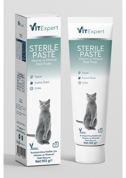 Sterile Paste Kısırlaştırılmış Kediler Için Multi Vitamin ve Mineralli Kısır Kedi Malt Macun 100 gr