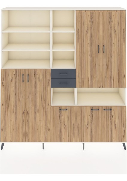 Hyperion Dolap 17 Raflı 2 Çekmeceli 7 Kapaklı 220X44X243 Aytaşı-Çam/antrasit