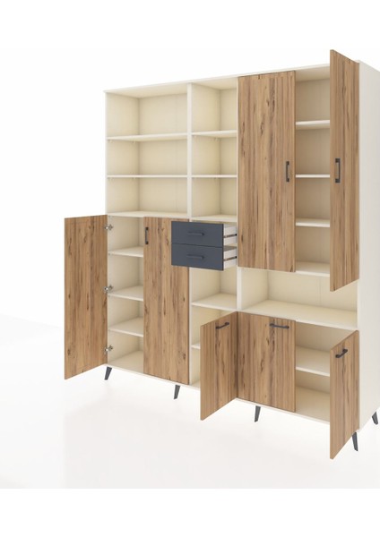 Hyperion Dolap 17 Raflı 2 Çekmeceli 7 Kapaklı 220X44X243 Aytaşı-Çam/antrasit modelleri