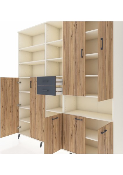 Hyperion Dolap 17 Raflı 2 Çekmeceli 7 Kapaklı 220X44X243 Aytaşı-Çam/antrasit fırsatları