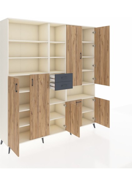 Hyperion Dolap 17 Raflı 2 Çekmeceli 7 Kapaklı 220X44X243 Aytaşı-Çam/antrasit indirimleri