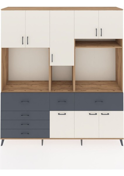 Hyperion Dolap 10 Raflı 6 Çekmeceli 8 Kapaklı 220X44X243 Çam-Aytaşı/antrasit