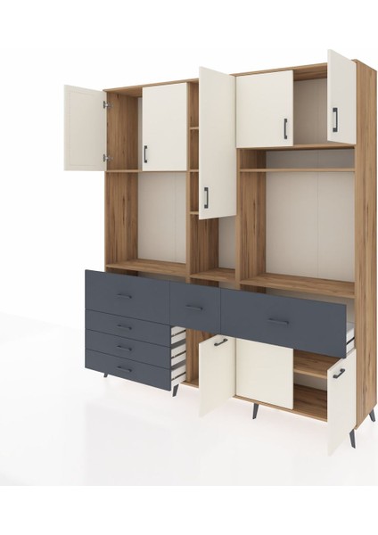 Hyperion Dolap 10 Raflı 6 Çekmeceli 8 Kapaklı 220X44X243 Çam-Aytaşı/antrasit modelleri