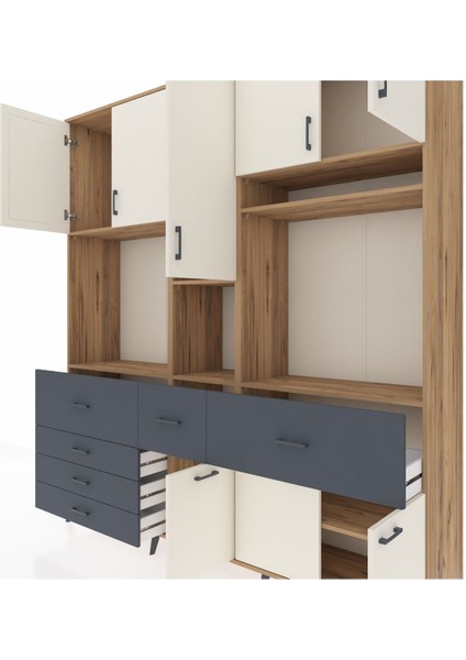 Hyperion Dolap 10 Raflı 6 Çekmeceli 8 Kapaklı 220X44X243 Çam-Aytaşı/antrasit fırsatları