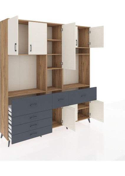 Hyperion Dolap 10 Raflı 6 Çekmeceli 8 Kapaklı 220X44X243 Çam-Aytaşı/antrasit indirimleri