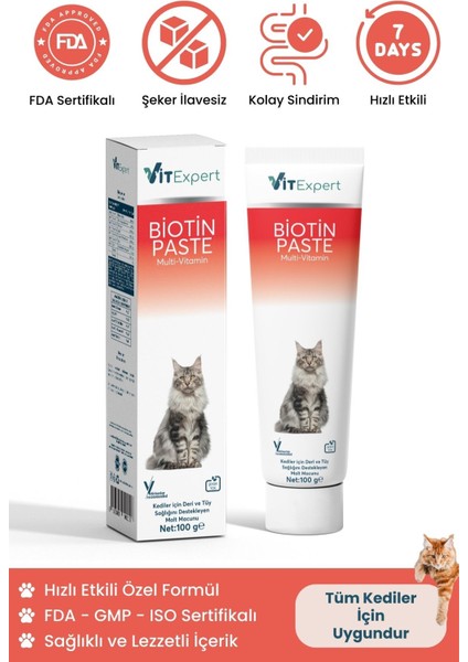 Biotin Paste Tüm Kediler Için Tüy Sağlığı Destekleyici ve Tüy Dökülmesi Önleyici Malt Macun 100 gr