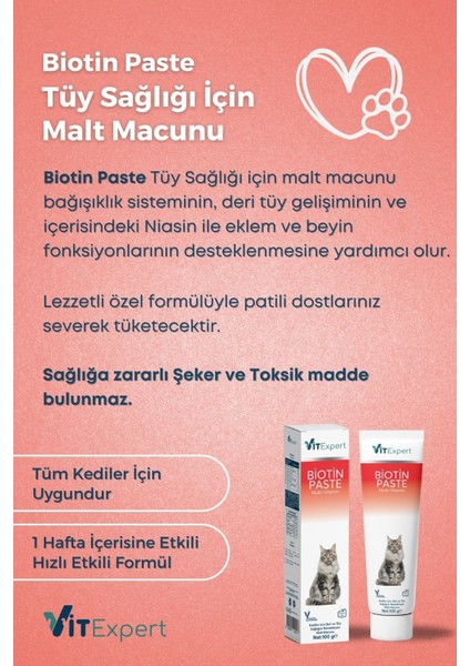 Biotin Paste Tüm Kediler Için Tüy Sağlığı Destekleyici ve Tüy Dökülmesi Önleyici Malt Macun 100 gr fiyatları
