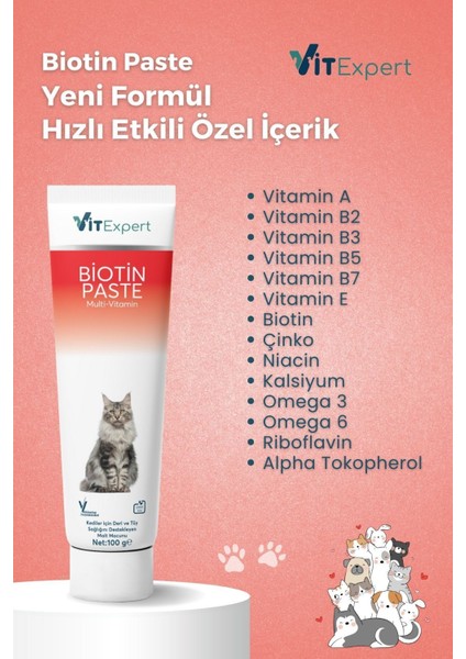 Biotin Paste Tüm Kediler Için Tüy Sağlığı Destekleyici ve Tüy Dökülmesi Önleyici Malt Macun 100 gr