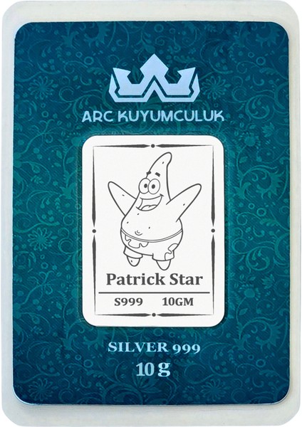 Patrick Temalı 999 Ayar Gümüş ile Üretilmiş Hediyeye Özel 10 Gram Gümüş Külçesi-755
