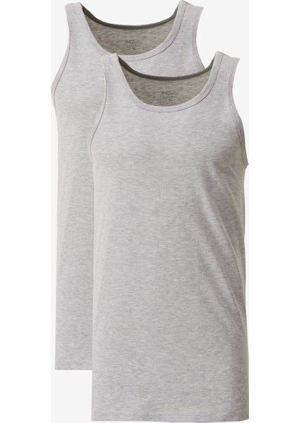 Erkek Gri Melanj Standart Fit Normal Kesim Pamuklu 2'li Atlet Paketi