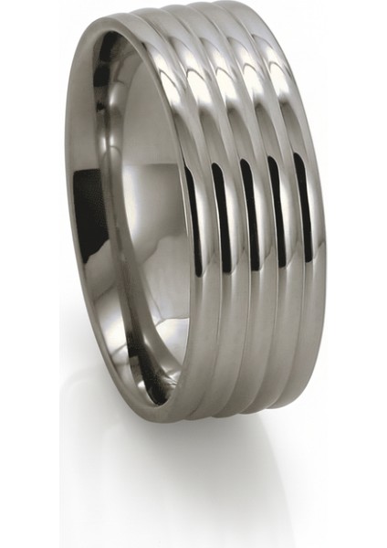 Gümüş Renk Beş Sıra Tasarım 316L Kalite Paslanmaz Çelik Erkek Yüzük Alyans - 14 Ölçü