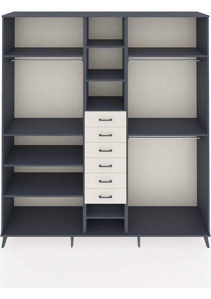 Hyperion Dolap 10 Raflı 6 Çekmeceli 3 Askılı 220X44X243 Antrasit-Antrasit/aytaşı