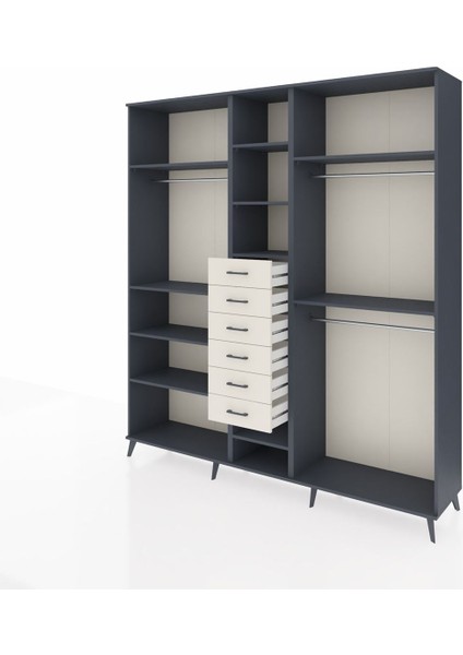 Hyperion Dolap 10 Raflı 6 Çekmeceli 3 Askılı 220X44X243 Antrasit-Antrasit/aytaşı modelleri