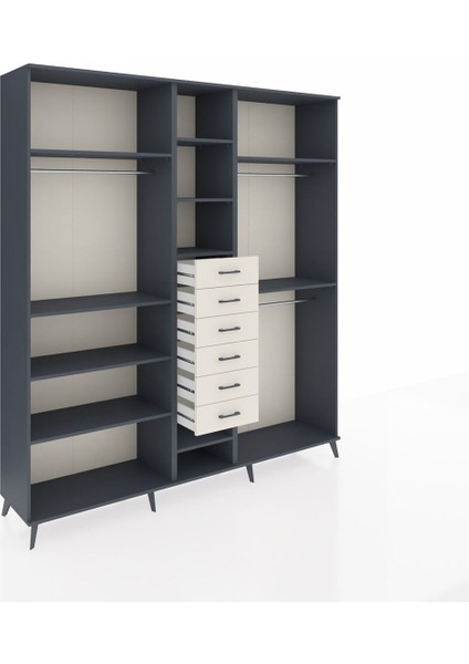 Hyperion Dolap 10 Raflı 6 Çekmeceli 3 Askılı 220X44X243 Antrasit-Antrasit/aytaşı indirimleri