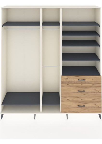 Hyperion Dolap 9 Raflı 3 Çekmeceli 3 Askılı 220X44X243 Aytaşı-Antrasit/çam