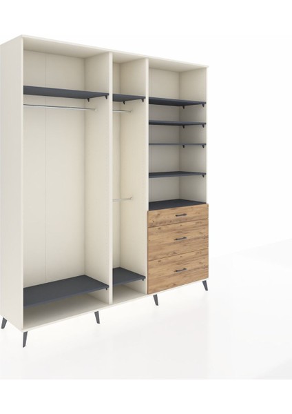 Hyperion Dolap 9 Raflı 3 Çekmeceli 3 Askılı 220X44X243 Aytaşı-Antrasit/çam fiyatları