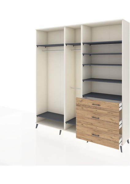 Hyperion Dolap 9 Raflı 3 Çekmeceli 3 Askılı 220X44X243 Aytaşı-Antrasit/çam modelleri